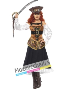 Costume Adulta Donna Pirata Steampunk -Viaggio nel Tempo