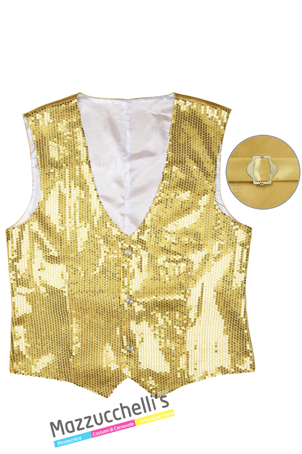 Gilet à Paillettes Argent – Sequins, boutons et bande Ajustable